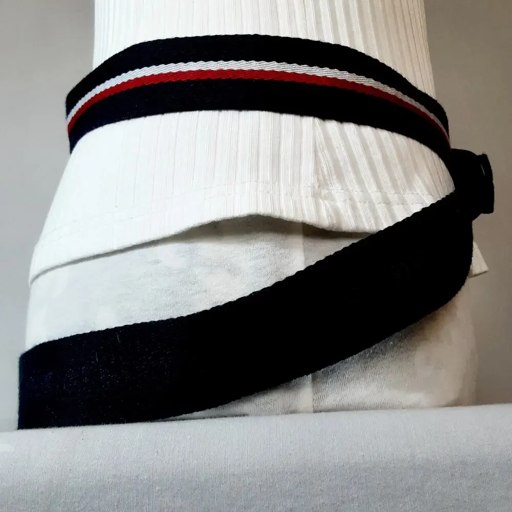 💎Tommy Hilfiger Red White Blue Stripe Soft Canvas Belt One Size